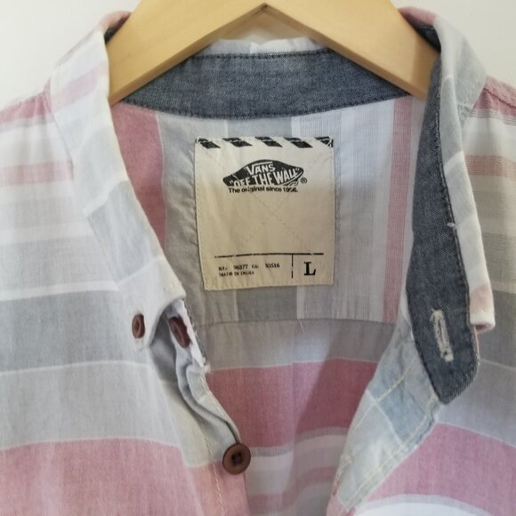 Vans Off The Wall Button Up Shirt Short Sleeve Men’s Large Striped 100% Cotton - Picture 5 of 9